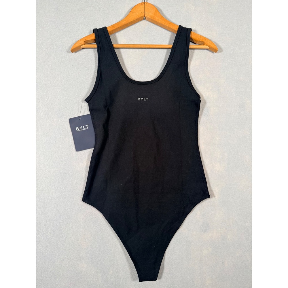 BYLT Premium Basics Essential Bodysuit Womens Medium Black Scoop Neck Tank NEW